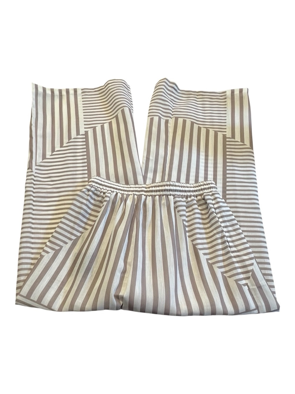 NWT Zaful Khaki White Striped Palazzo Pants Wide Leg Drawstring | Size 4 - Picture 5 of 14